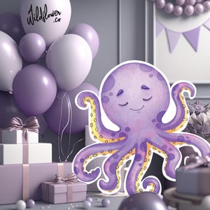 Resizeable Watercolour Octopus cutout, Large small under sea standee, Underwater party  Cake topper decoration, ocean booth prop in PNG PDF