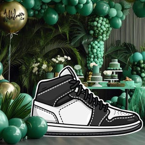 Black sneaker cutout, Resizable sneaker ball gala standee, party decor, Cake topper decoration, children booth prop PNG PDF