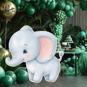 Aanpasbare olifant aquarel uitgesneden, groot aanpasbaar dier staand, schattig feestdecor, decoratie taarttopper, rekwisiet dierentuin in png pdf