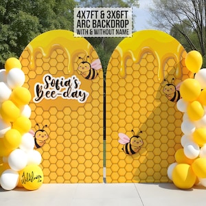 Fondo de decoración con arco y nombre personalizado de colmena de abejas, stand de fiesta, decoración recortada y utilería de 3 pies x 6 pies, 4 pies x 7 pies PNG PDF