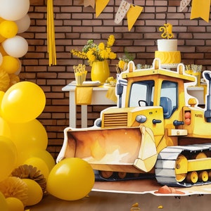 Recorte de excavadora grande, soporte de construcción de acuarela redimensionable, linda decoración para fiestas, decoración para tartas, utilería para stand de vehículos en formato PNG y PDF