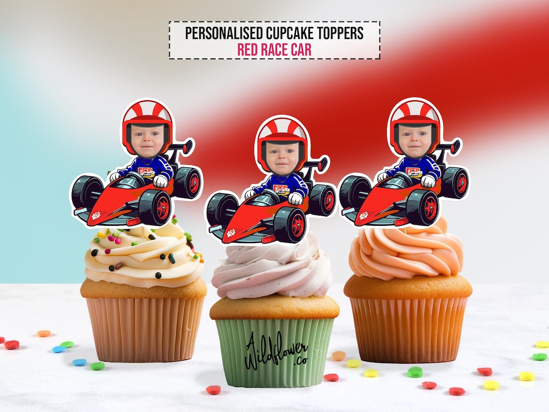 Red Race Car Custom Face Cupcake Topper Party Decoration, Go Kart ...