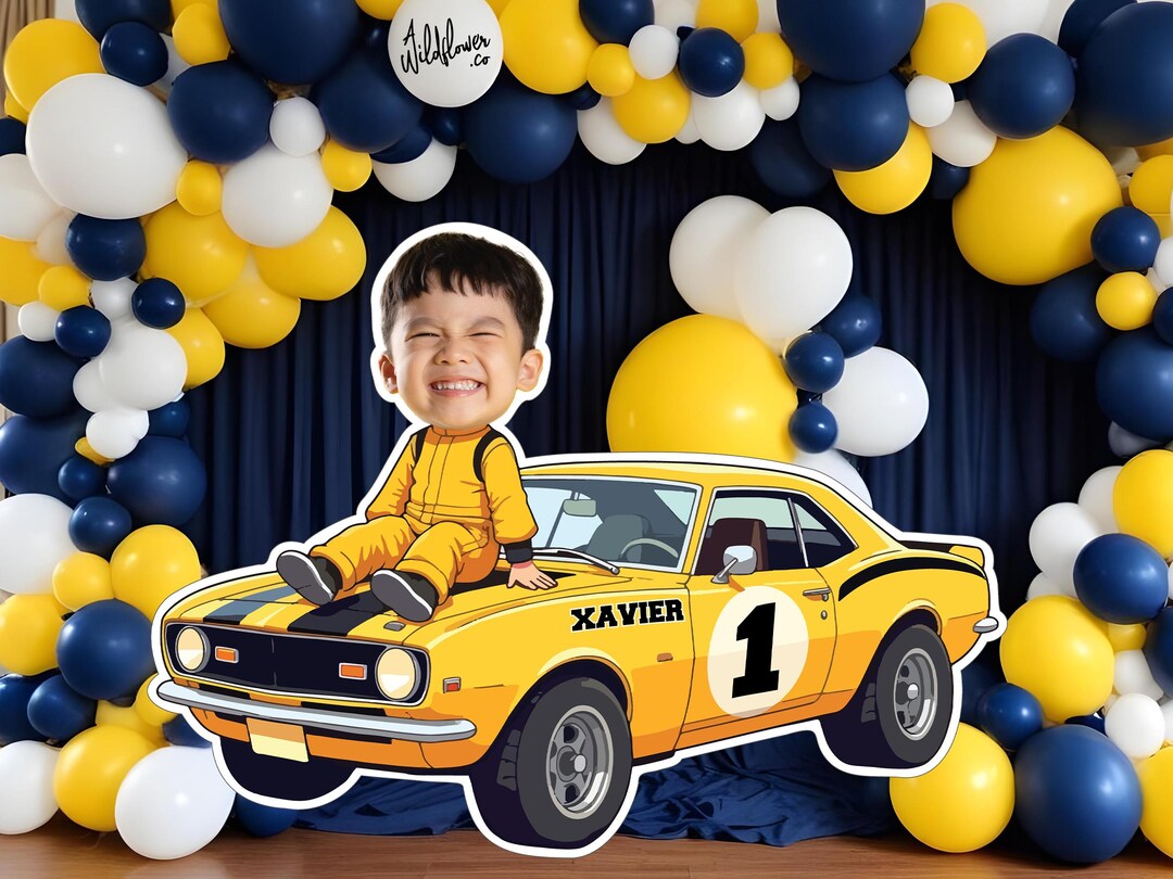 Car Racing Boy Standee Graphics Yellow Race Car Custom Face Cutout, Resizable Standee, Party Decor ...