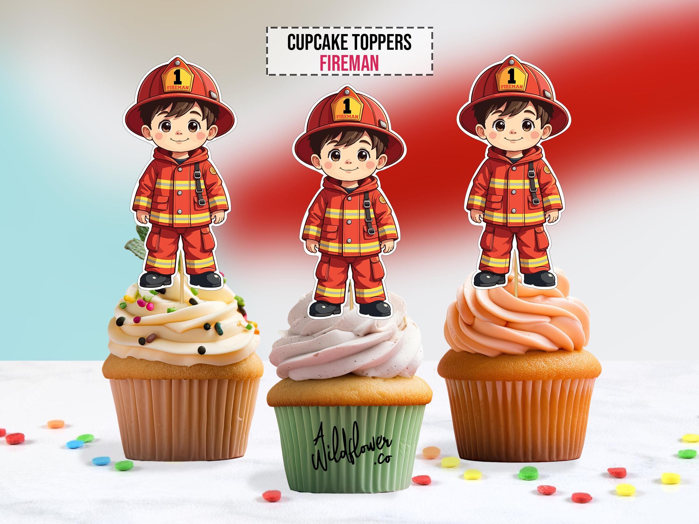 Fire Fighter Topper Fire Fighter Cupcake Toppers Party Decoration for Children Birthday ...
