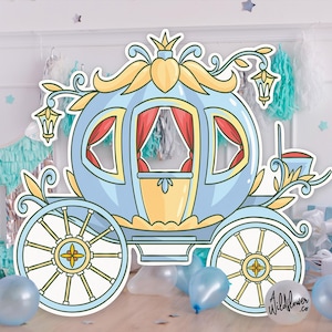 Recorte de carruaje azul, adornos para cupcakes de princesa, adorno para tarta redimensionable, decoración para fiesta de pie, accesorio para stand infantil PNG JPG