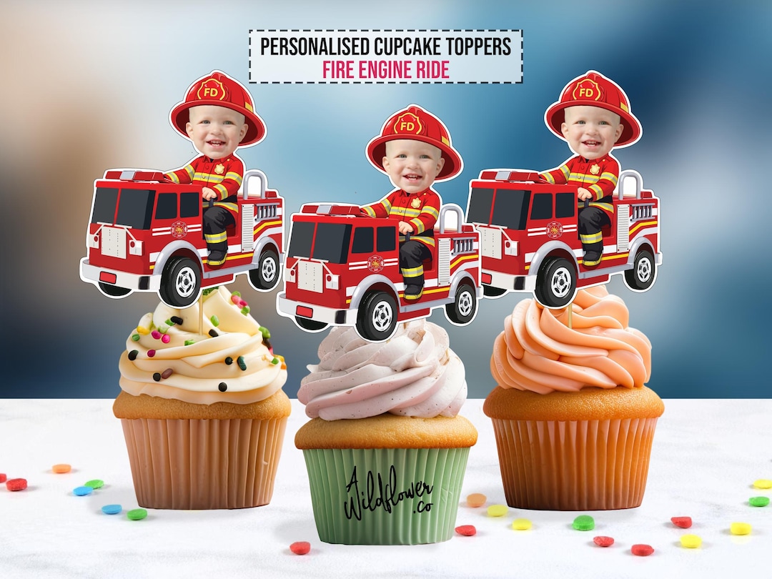 Fire Fighter Topper Fire Fighter Fire Truck Custom Face Cupcake Topper Party Decoration ...