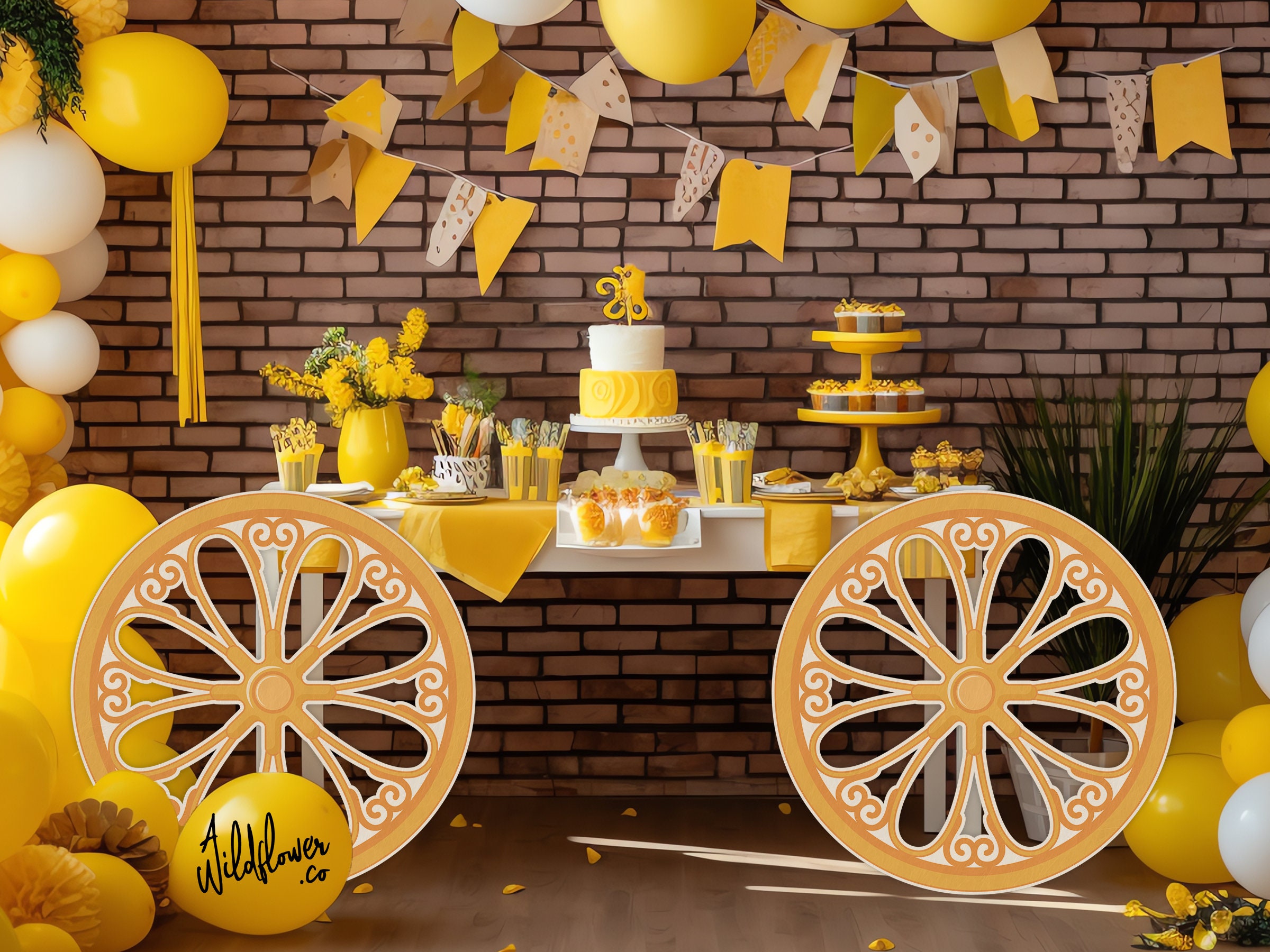 Princess Carriage Wheel Cutout Standee, Resizeable Tyre Party Decor ...