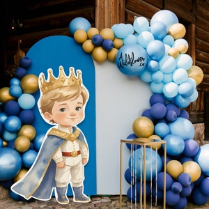 Grande découpe de prince, voyageur debout roi redimensionnable, décoration de fête de royauté, décoration de gâteau de couronne, accessoire de stand d'enfants PNG JPG