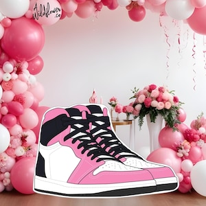 Recorte de zapatillas rosas, stand de gala con zapatillas redimensionables, decoración de fiesta, decoración de tarta, accesorio de stand para niños PNG PDF