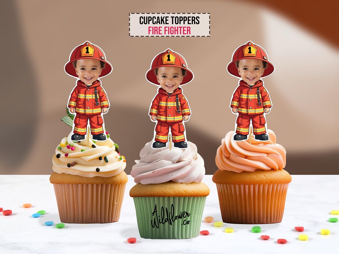 Fire Fighter Topper Fire Fighter Custom Face Cupcake Topper Party Decoration, Fireman ...
