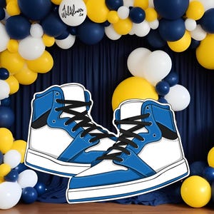 Blue sneaker cutout, Resizable sneaker ball gala standee, party decor, Cake topper decoration, children booth prop PNG PDF