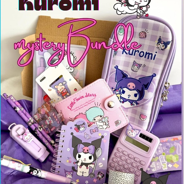 Kuromi Kawaii Mystery Bundle, kawaii süßes Briefpapier, Geschenkpaket für Mädchen, Kawaii-Bundles, Überraschungs-Geburtstagsgeschenkbox, Sanrio Briefpapier