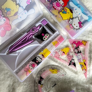 Kawaii-Lineal-Set 7-teilig, süßes Briefpapier für Kinder, japanisches Briefpapier, Sanrio My Melody, Cinnomoroll, Kuromi-Lineal-Set, Überraschungsgeschenke für Kinder