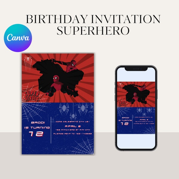 Modèle de carte d'invitation anniversaire Spidey - Téléchargement instantané - Invitation imprimable de fête d'anniversaire pour garçon