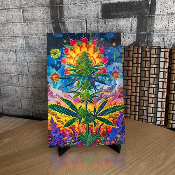 Trippy Stoner Poster Printed on Metal, Bud Scape Cannabis Marijuana Psychedelic Art Wall Decor Ganja Art Unique Artwork