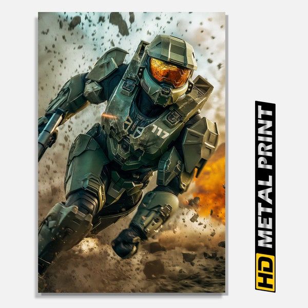 Metal Print of XBox Halo Master Chief Poster, Gaming Room Decor, Fan Art, Unique Gift for Gamers, Boys Room