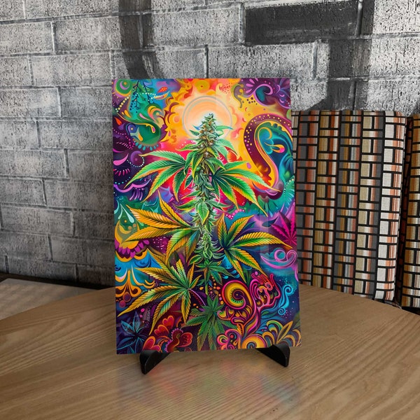 Bud Scape Cannabis Marijuana Trippy Stoner Poster Printed on Metal, Psychedelic Wall Decor Weed Art Unique Artwork