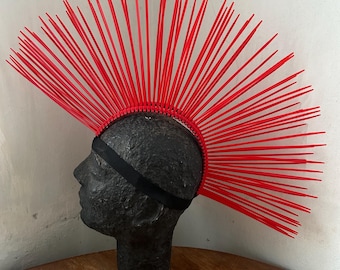 Mohawk Mohawk Sunbeam Crown, Mohawk Red ,Festival Headpiece, Burning Man. Red Mohawk.