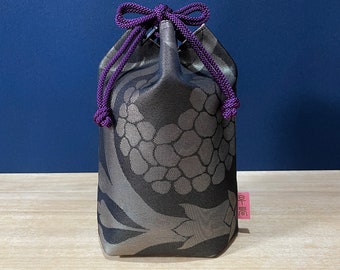 Free shipping  kimono  obi bag  pouch drawstring   kimonobag  grape arabesque  Japanese traditional