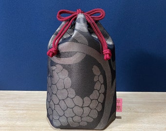 Free shipping  kimono  obi bag  pouch drawstring   kimonobag  grape arabesque  Japanese traditional