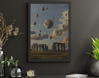 Stonehenge Moons - Surreal Art Print | Ancient Mystery & Cosmos Digital Print | Celestial Wonders