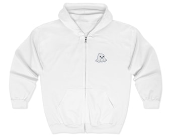 Sudadera con capucha y cremallera con bordado de un adorable fantasma Kelpie / Sudadera cómoda de mezcla de algodón y poliéster
