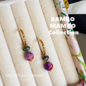 CREOLEN mit Steinperlen Alashan Jade (10mm) Rubin Zoisit grün lila orange, handgefertigte Designer Hoops Edelstahl silbern oder golden