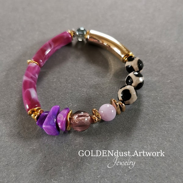 Boho Style Armband lila | Keramik Acryl Schmucktrend Sommer | Geschenkidee Freundin Geburtstag Jahrestag | GOLDENdust Artwork Jewelry