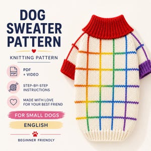 Modello per maglione lavorato a maglia per cani: tutorial PDF con disegno a griglia (razze di cani di piccola taglia, supporto video)