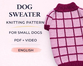 Knit Dog Sweater Pattern: Grid Design PDF Tutorial (Small Dog Breeds, Video Support