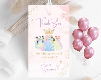 Princess Thank You Tags  Custom Princess Birthday Party Favor Tags Princesses Gift Tags Party Favor Labels Printable Instant Digital
