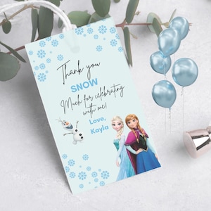 Etiquetas de agradecimento inspiradas em Frozen | Etiqueta de favor | Modelo de etiqueta de presente de aniversário editável | Etiquetas de agradecimento de aniversário | Etiquetas de favor | Download instantâneo
