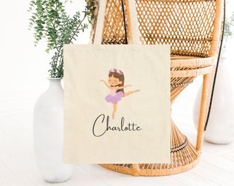 Custom Name Ballerina Kids Canvas Tote Bag, Personalized Ballet Canvas bag, Kids Birthday Gifts, School Supplies Bag Custom