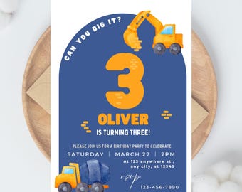 Invito di compleanno per escavatori: modello per festa di costruzione (download digitale)