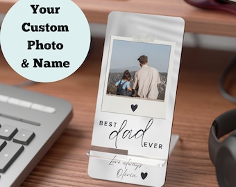 Custom Dad Phone Stand with Personalized Photo and Message, Custom Dad Gift Best Dad Birthday Gift for Him, Father&#39;s Day Phone Accessories