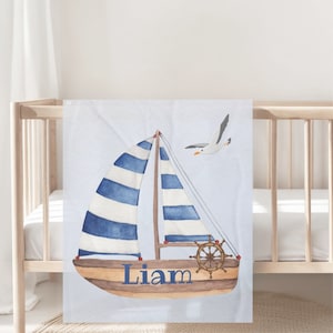 Manta de bebé personalizada náutica para niños, manta de bebé con nombre personalizado, manta de vellón suave, manta de cuna, regalo de baby shower, recuerdos para bebés
