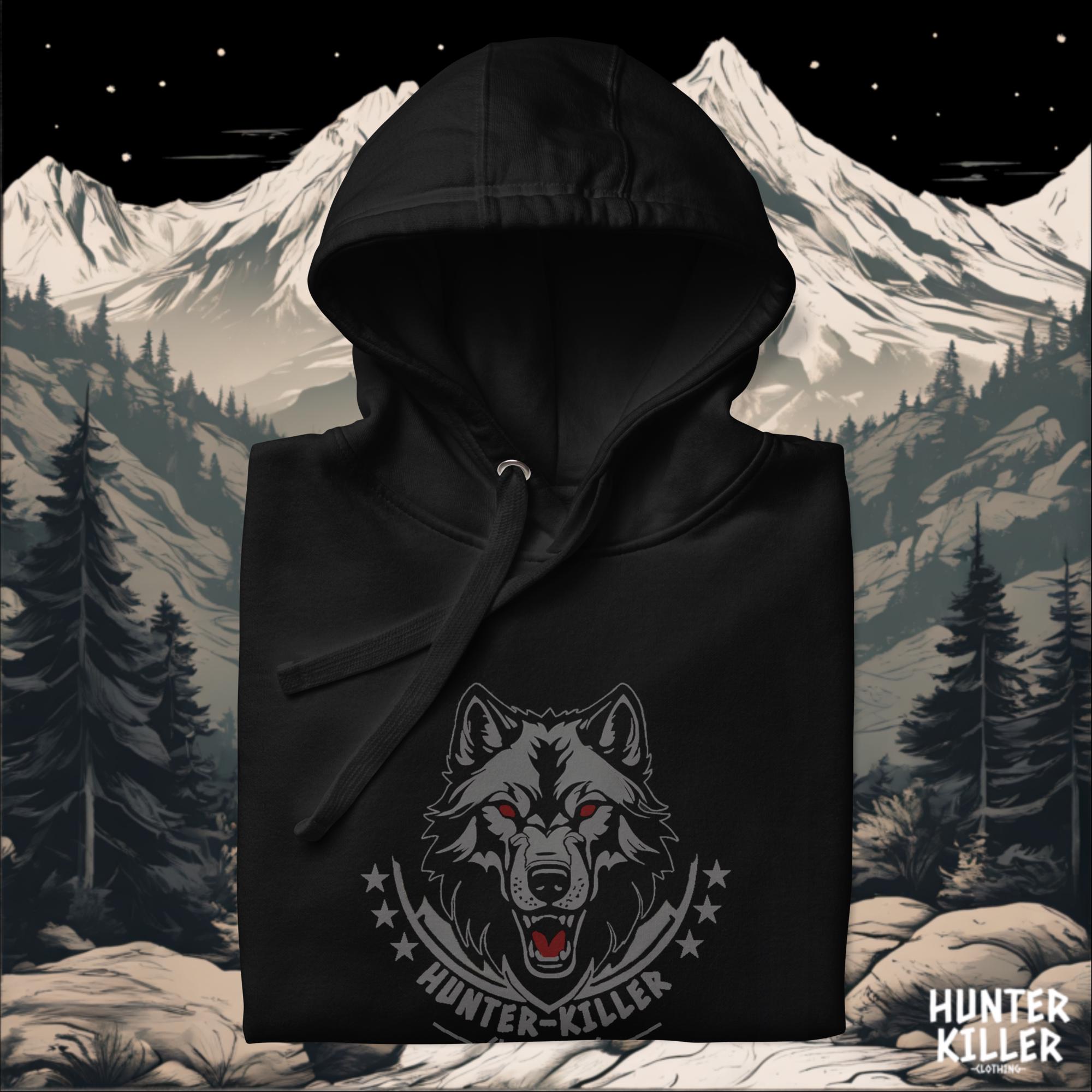 WEIRDO LONE WOLF HOODIE OUTSHELL MOD 新品 Lone Grey Wolf Hoodie | Ethical Unisex Black Sweatshirt