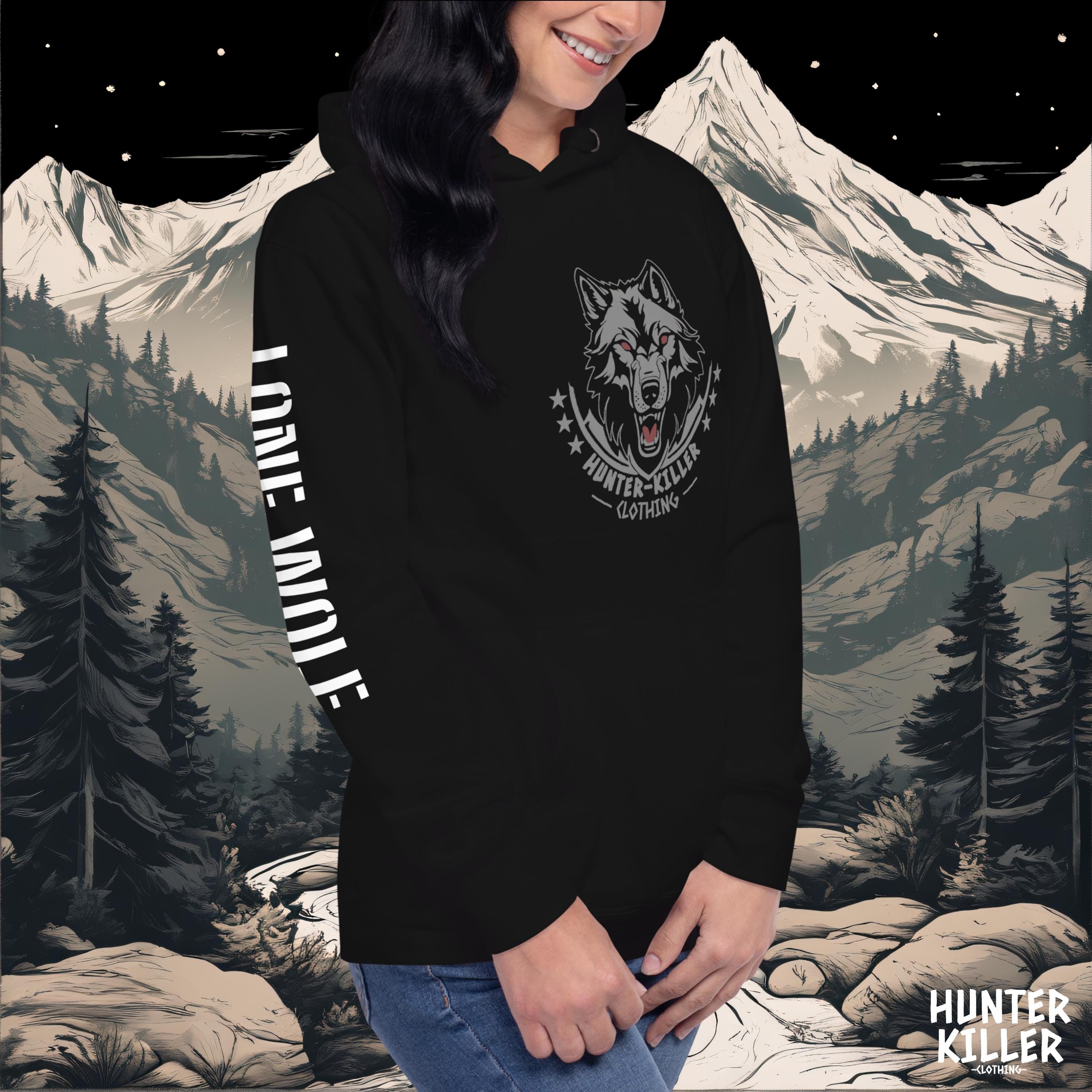 Lone Grey Wolf Hoodie | Ethical Unisex Black Sweatshirt