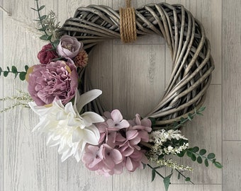 Floral wicker heart wreath