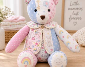Baby Clothes Memory Bear – Personalised Keepsake | Handmade Memory Bear from Baby Clothes | New Baby Keepsake Gift