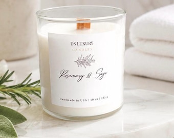 Rosemary Sage Candle: Herbal Spa Scented Coconut Wax Candle