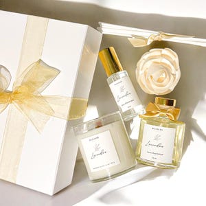 Caja de regalo de lujo con vela perfumada, difusor y spray para ambientes, fragancia de lujo para el hogar, set de spa, set de regalo de cumpleaños con tarjeta, set de regalo para damas de honor