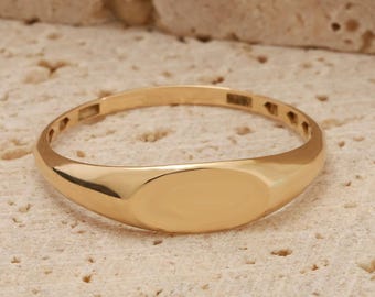 14K Solid Gold Tiny Signet Ring, Personalized Engraved Ring, Custom Name Ring, Memorial Gifts, Zodiac Monogram Engravable Name Initial Ring