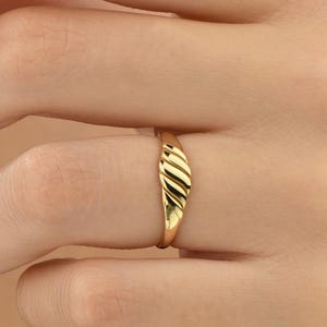 14K Thin Dome Croissant Ring, Solid Gold Twisted Band, Tiny Chunky Ring For Women, French Croissant Ring, Minimalist Ring, 10K 18K Jewelry