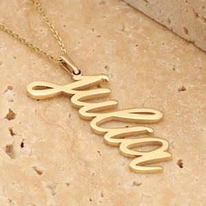 14K 18K Solid Gold Name Necklace, Personalized Initial Letter Charm, Handwriting Baby Name Necklace, My Name Necklace, Gift for Her