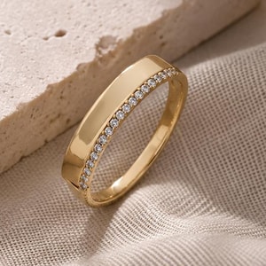 14K Solid Gold Lab Diamond Full Eternity Wedding Band, One Side Wide Pave Ring, Thick Bridal Band, Anniversary Gift for Her, Bridal Jewelry
