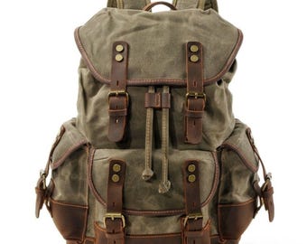 Gepersonaliseerde leren tas canvas rugzak, wandelrugzak, gewaxte canvas tas, reistas, kantoortas, schoolrugzak, cadeau voor hem/haar