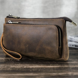 Cartera de cuero para hombre, cartera de cuero, bolso de mano para hombre, cartera de mano, cartera, bolso de mano, bolso de mano, regalo personalizado para él