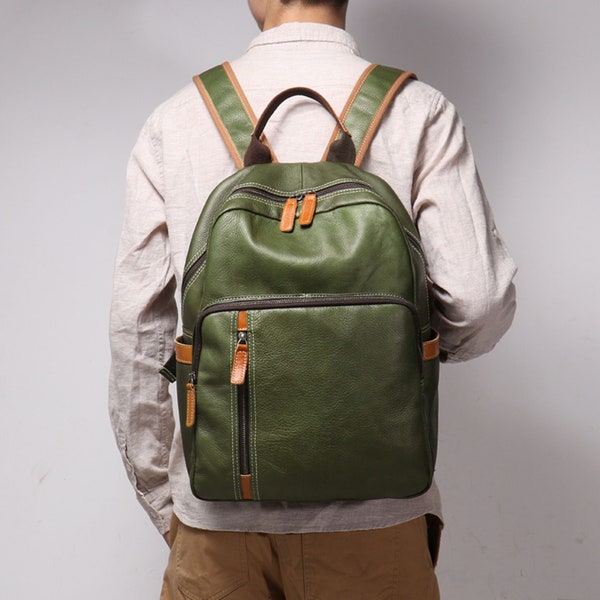 Men's Full Grain Leather Travel Backpack  15" Laptop Bag Rucksack leather backpack women, School backpack Personalized Gift for her gift him