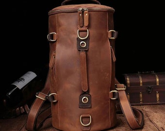 personalisierter einzigartiger Design-lederner Rucksack für Männer Bucket Daypack Große Reisetasche, Reiserucksack, duffle Art Rucksackgeschenk für ihn sie